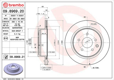 BREMBO - 09896921-BRB - Brake Disc