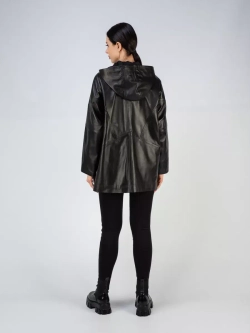 Кожаная куртка демисезонная оверсайз с капюшоном