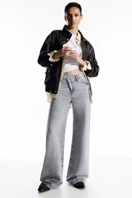 PULL&BEAR ШИРОКИЕ ДЖИНСЫ НА ЗАПАХЕ, СЕРЫЙ