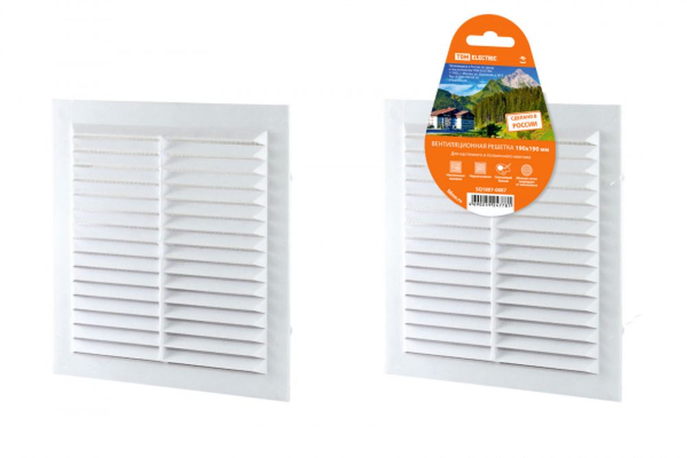 Решетка вентил. неразъемная с москитной сеткой, белая 190х190 TDM 64895
