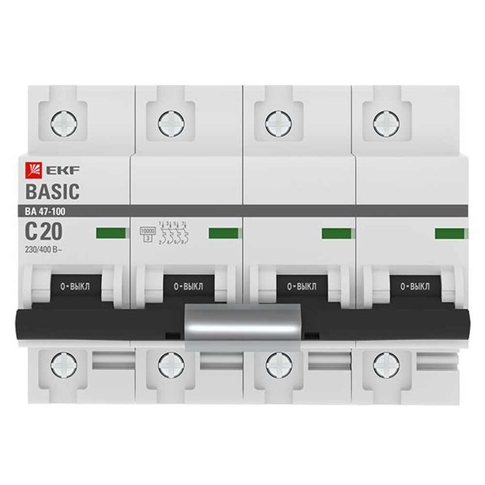 Автоматический выключатель 4P 20А (C) 10kA ВА 47-100 EKF Basic