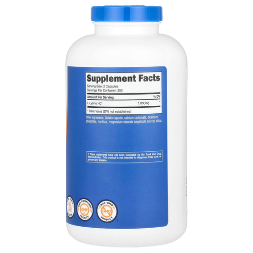 Nutricost, L-лизин, 500 капсул (500 мг в 1 капсуле)