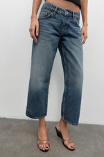 Джинсы TRF с низкой талией, короткими и широкими брючинами - ZARA