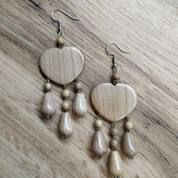 Серьги Сердечко, дерево, 30x67 мм 317441