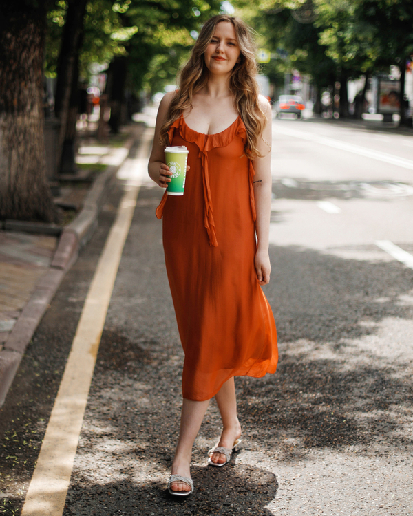 Сарафан шелк, цвет коралл, Италия