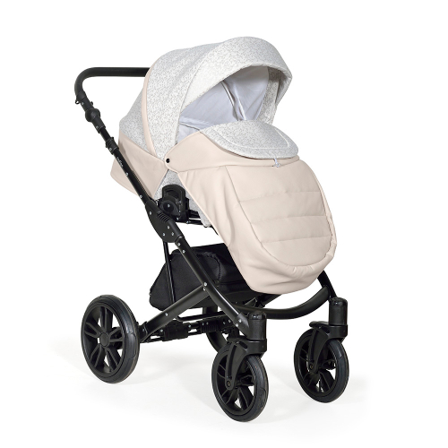 Коляска 2в1 Indigo MIO mi 02 (св.бежевая кожа+св.бежевый узор)