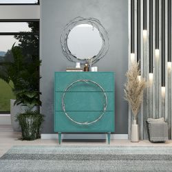 Комод Арт Колор leaves Классик Сильвер с 3 ящиками Пастельно-синий