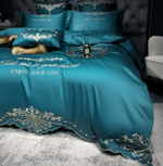 Постельное белье Сатин Гладкокрашеный Вышивка Делюкс на резинке DHCR003
