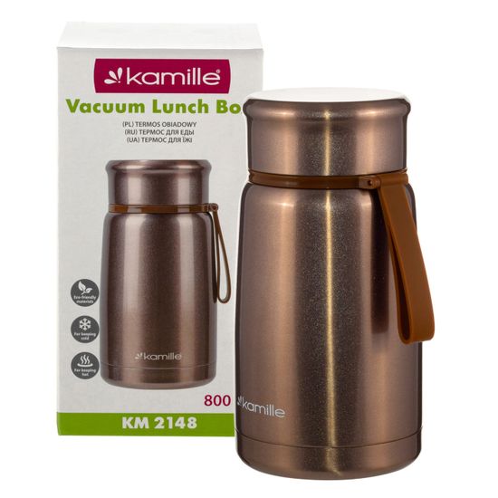 Термос пищевой 800 мл. Kamille KM 2148 из нержавеющей стали с ложкой и ремешком