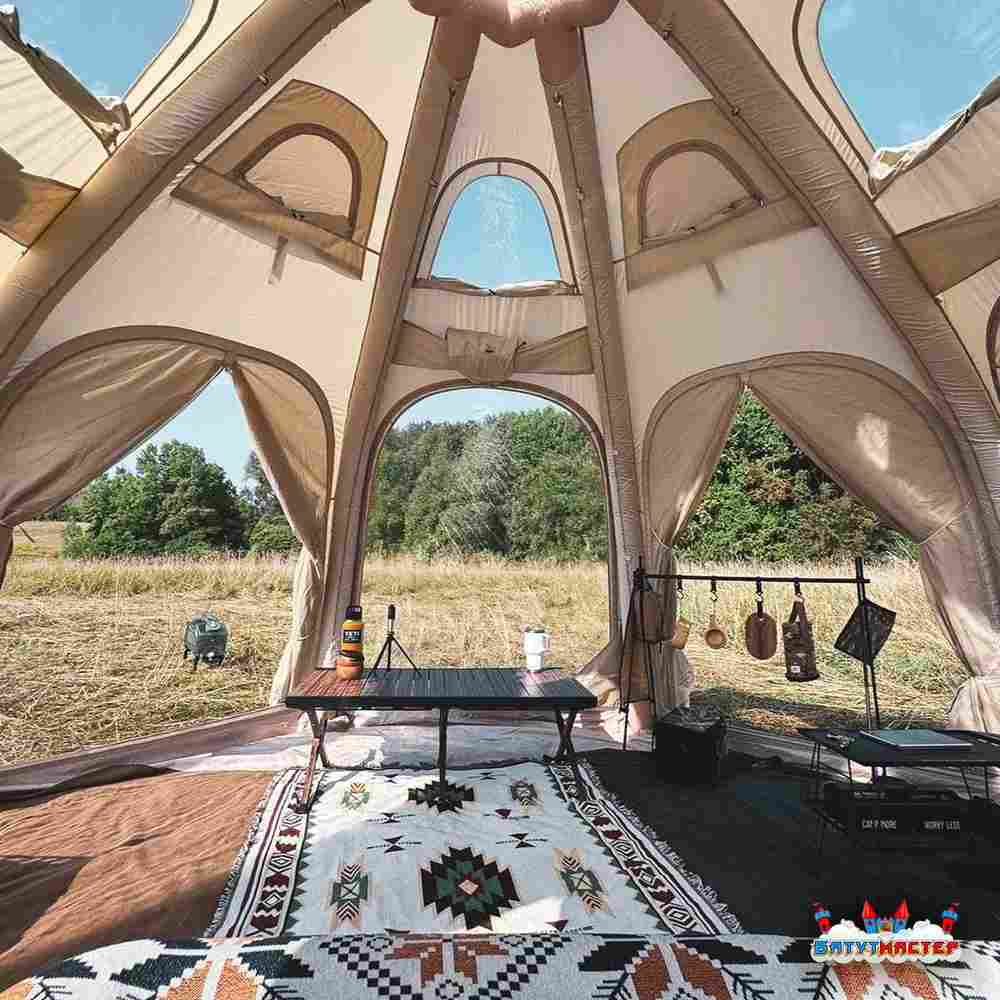 Пневмокаркасная юрта «Гармония» 5×5×2,5 м — для глэмпинга из ПВХ, бежевая