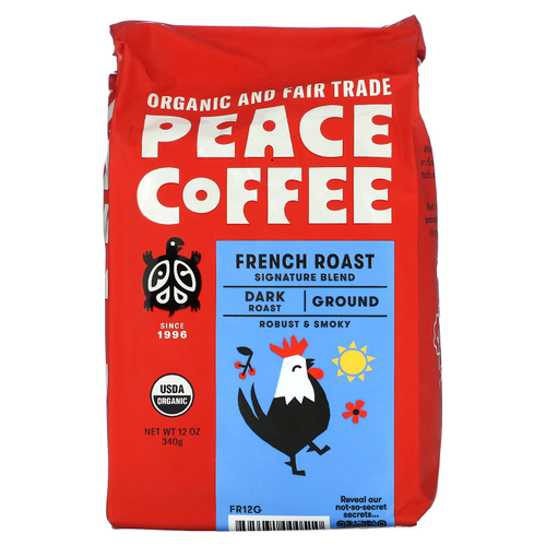 Peace Coffee, органическая французская обжарка, молотый, темная обжарка, 340 г (12 унций)