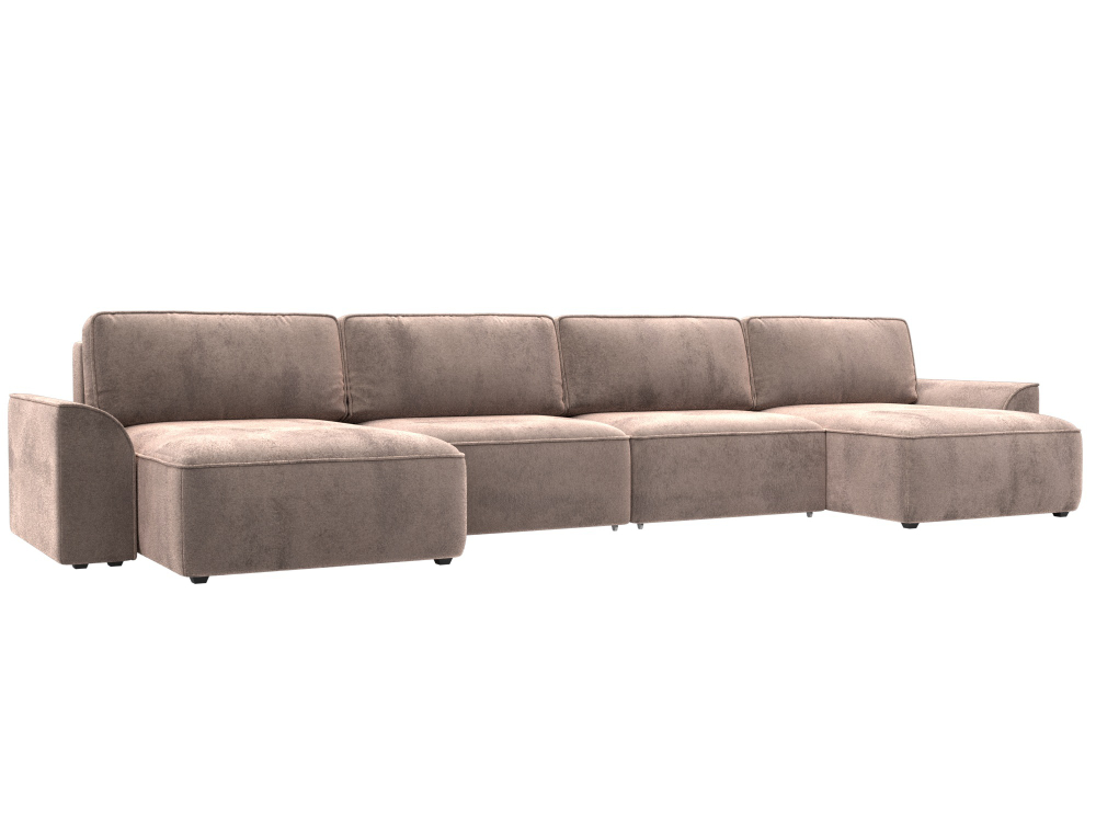 Диван П-образный Лига-048 НПБ лонг, TOWER 05 бежевый, Велюр, 128355