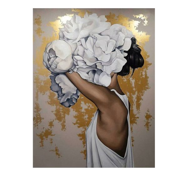 Nömrəli Rəngləmə HR0385 Картина по номерам с поталью, 40*50 см, холст, на подрамнике, Девушка с пионами