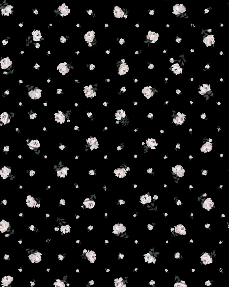 Пенни миди (Penny midi), платье миди из черного крепдешина с цветочным принтом