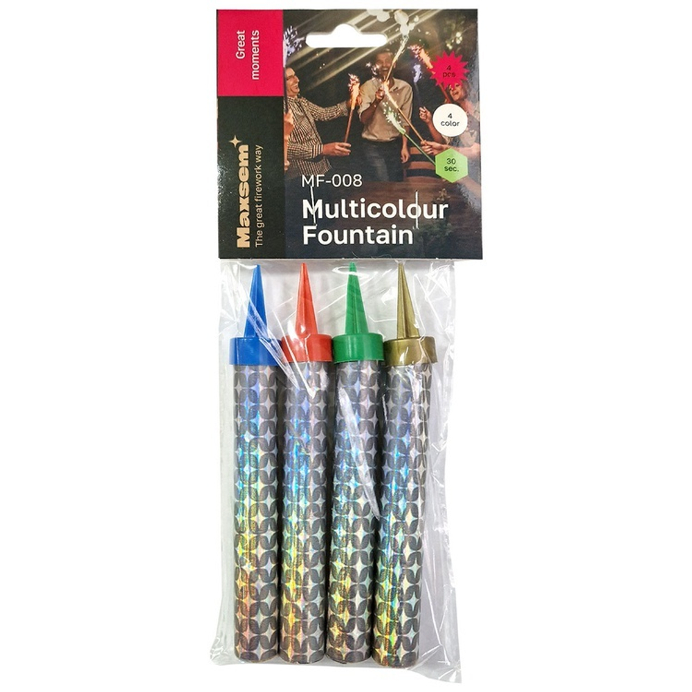 Свеча-фонтан с цветным пламенем, 10 см, 30 сек, 4 шт