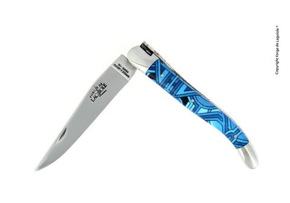 Folding knife, 11 cm blade, 2 stainless steel bolsters, shiny finish, acrylic handle, Vega design