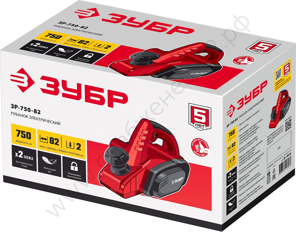 ЗУБР 750 Вт, 82 мм, электрический рубанок (электрорубанок) (ЗР-750-82)