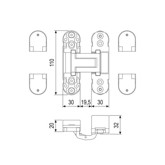 Петля дверная скрытая AGB Eclipse 2.0 с накладками чертёж