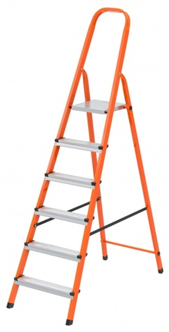 Стремянка, 6 ступеней, стальной профиль, ступени сталь, оранжевая, Сибртех