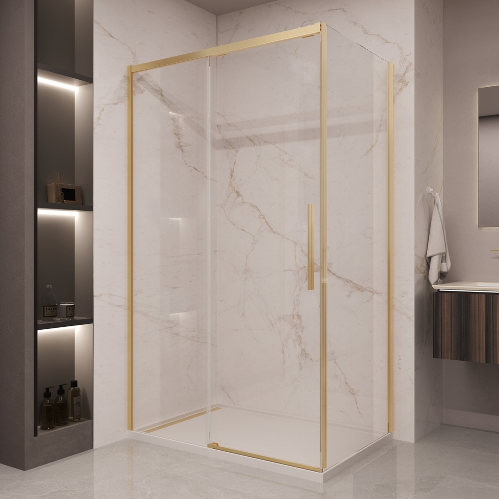Душевой уголок Stella VSR-1ST9015CLG, 1500*900, брашированное золото, стекло прозрачное
