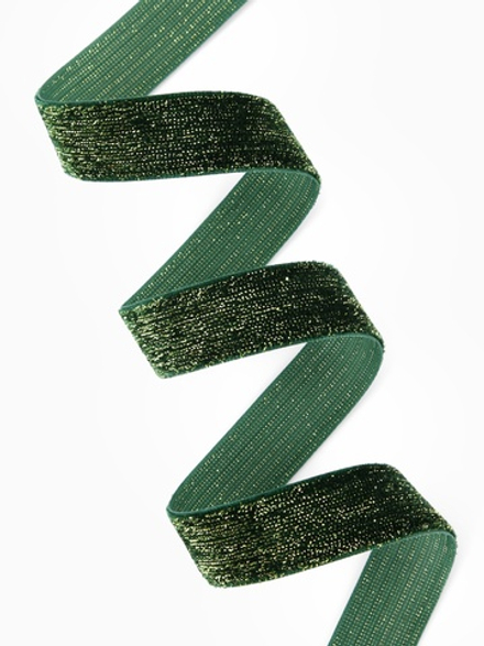 Лента бархатная 20мм, №VS5-165 зелёный золотой люрекс АУ 9626578