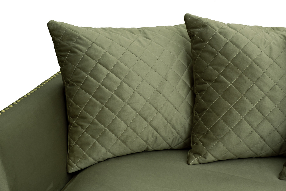 Диван велюровый трехместный Garda Decor Sorrento оливковый с колесиками