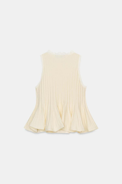 ZARA ТРИКОТАЖНЫЙ ТОП С БАСКОЙ, ЭКРЮ