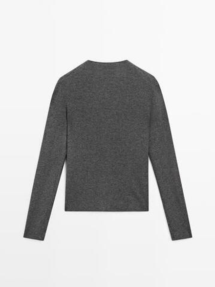 Massimo Dutti Кардиган из смесовой шерсти в рубчик, серый