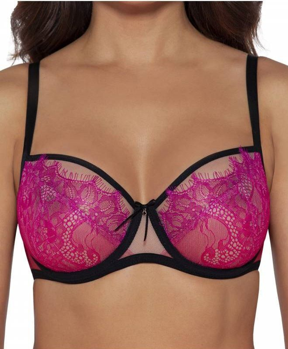 Соблазнительный бюстгальтер plus size с кружевом с ресничками (Размер: 80K) (Цвет: розовый)