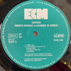 Винтажная виниловая пластинка LP Egberto Gismonti and Academia De Dancas Sanfona (Germany 1981) ECM Records