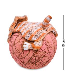 ZLC-182/03 Копилка «Игривый котик на клубке» зеленая