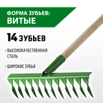 РОСТОК 430 x 100 x 1300 мм, 14 витых зубьев, рабочая поверхность из стали, покрытие краска, черенок деревянный высш. сорт, грабли (421900-14)