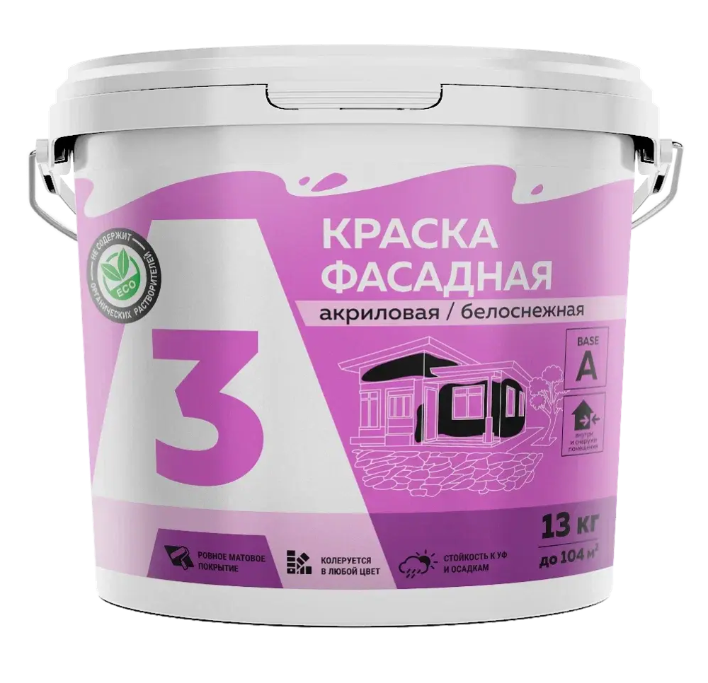 A3  Краска акриловая фасадная белоснежная 13кг (ИжСинтез)
