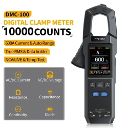FNIRSI DMC-100, постоянный переменный ток и напряжение, мультиметр с клещами, полностью автоматический интеллектуальный высокоточный 600 А, 10 000 отсчетов, электрические инструменты NCV-черный