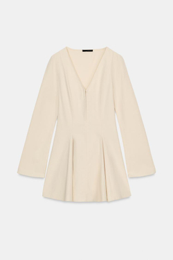 ZARA КОРОТКОЕ ПЛАТЬЕ С РАСКЛЕШЕННОЙ ЮБКОЙ, ПЕСОЧНЫЙ