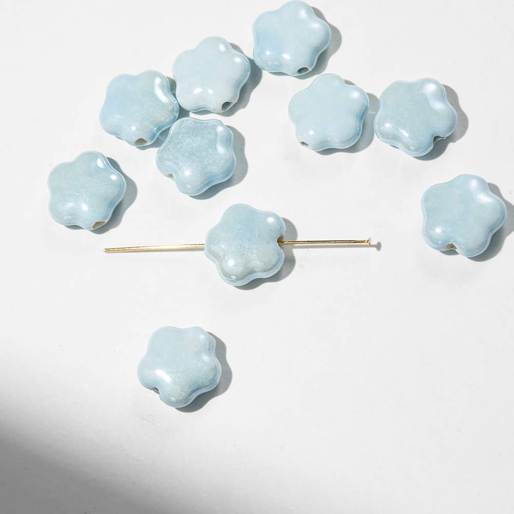 Бусина в форме цветка, 14,8*15,5мм, голубая, глазурированный фарфор