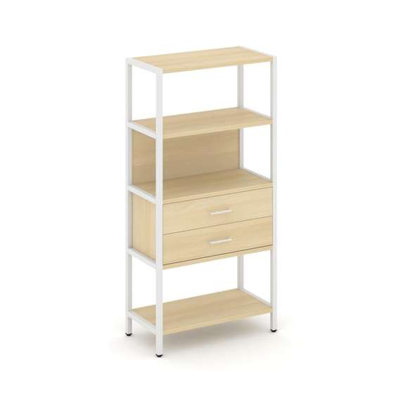 Shelf System Односекционный стеллаж четырехярусный с ящиками SN.STM-412 Акация Лорка/Металл Белый 81