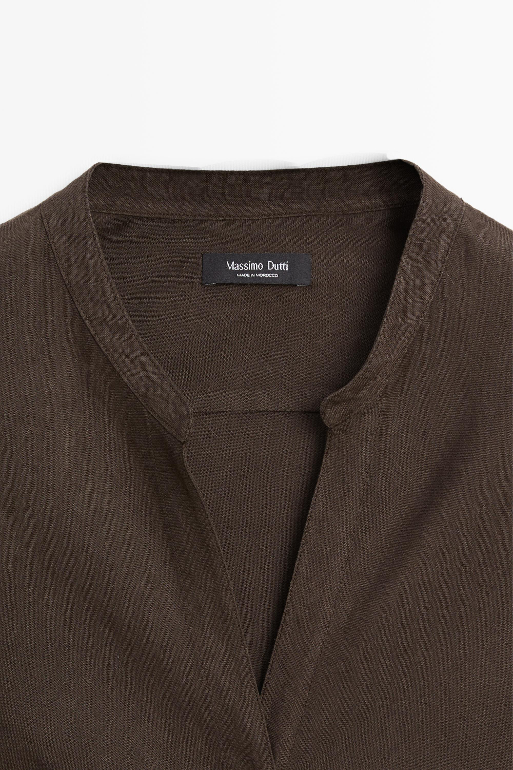 Massimo Dutti Рубашка с воротником-стойкой из 100% льна, коричневый