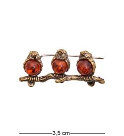 AM-3532 Брошь «Чижики» (латунь, янтарь)