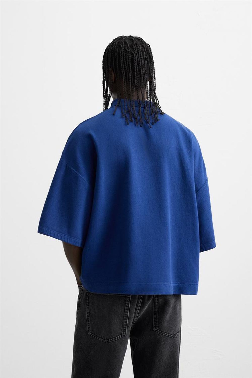 ZARA ПОЛО С ВЫШИТЫМ ТЕКСТОМ, СИНИЙ