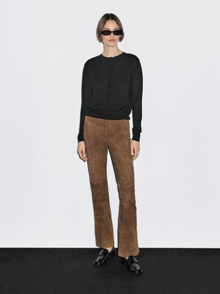 Massimo Dutti Кардиган из смесовой шерсти с круглым вырезом, черный