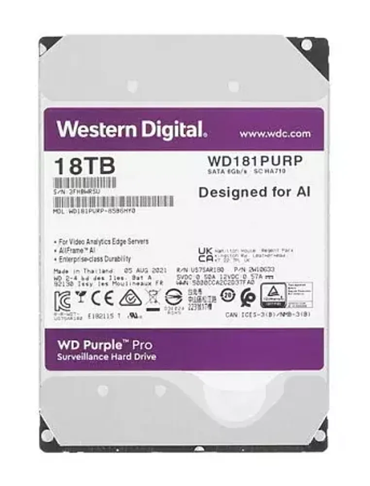 HDD AV WD Purple Pro (3.5&#39;&#39;, 18TB, 512MB, 7200 RPM, SATA 6 Gb/s)