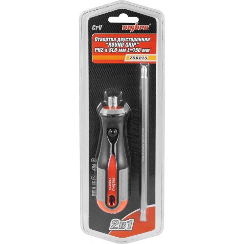 Отвертка OMBRA стержневая двусторонняя ROUND GRIP, РН2,SL6x150мм   756215