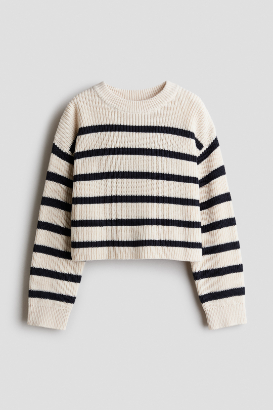 H&M Свитер из хлопковой смеси в полоску, cветло-бежевый