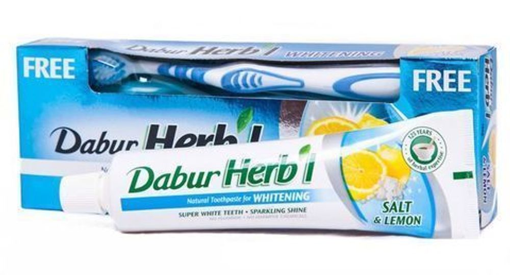 Зубная паста Dabur Herbl Salt Lemon Отбеливающая, Соль и Лимон + зубная щетка 150 г