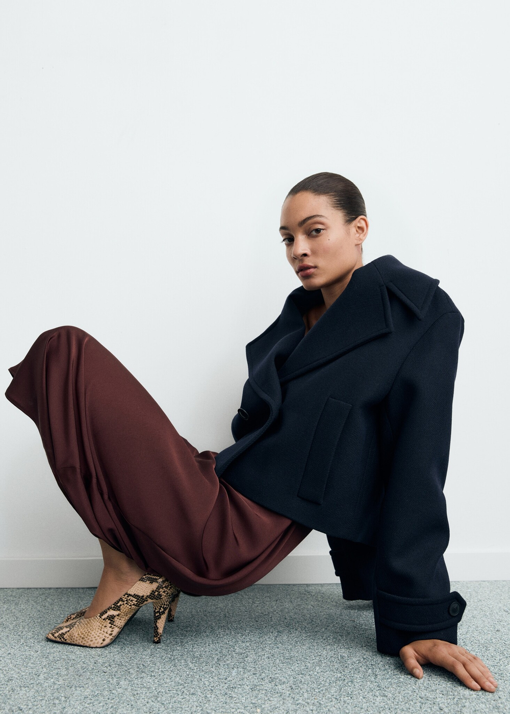 MANGO Пальто из смесовой шерсти, темно-синий