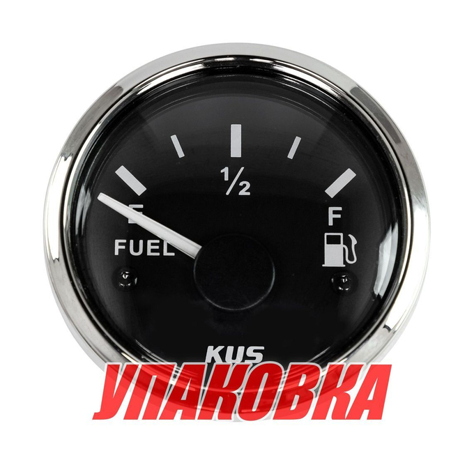 Указатель уровня топлива 0-190 Ом (ЕВРО), черный циферблат, нержавеющий ободок, д. 52 мм (упаковка из 100 шт.)