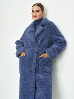 Шуба женская чебурашка тедди экомех, синяя, SilverFox