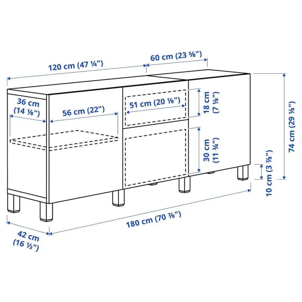Комбинация с ящиками - IKEA BESTÅ/BESTA, 180x42x74см, белый, БЕСТО ИКЕА