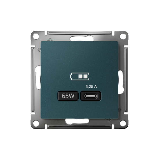 Розетка USB AtlasDesign тип C 65Вт QC PD высокоскор. ЗУ механизм изумруд SE ATN000827